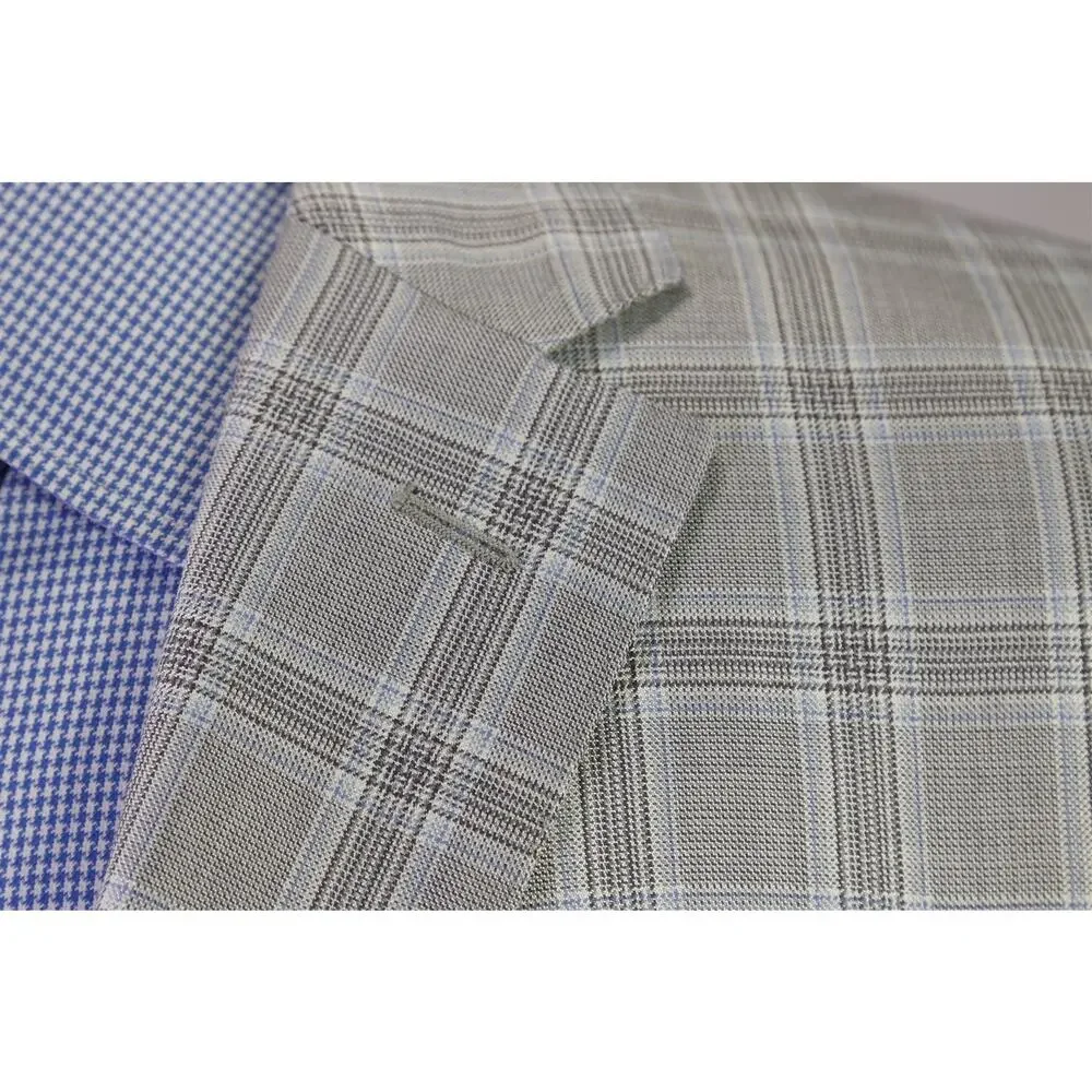 Valentino Current Gray Blue Windowpane Plaid Wool Silk 2Btn Sportcoat Blazer 42R